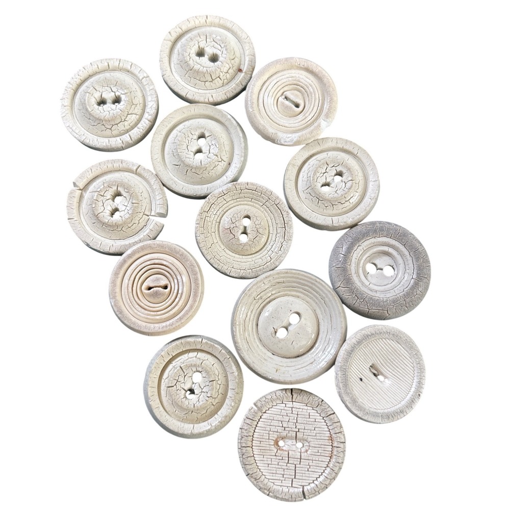 13pc Vintage Cream Composite Buttons Assorted 1-1.25" 1920-40s